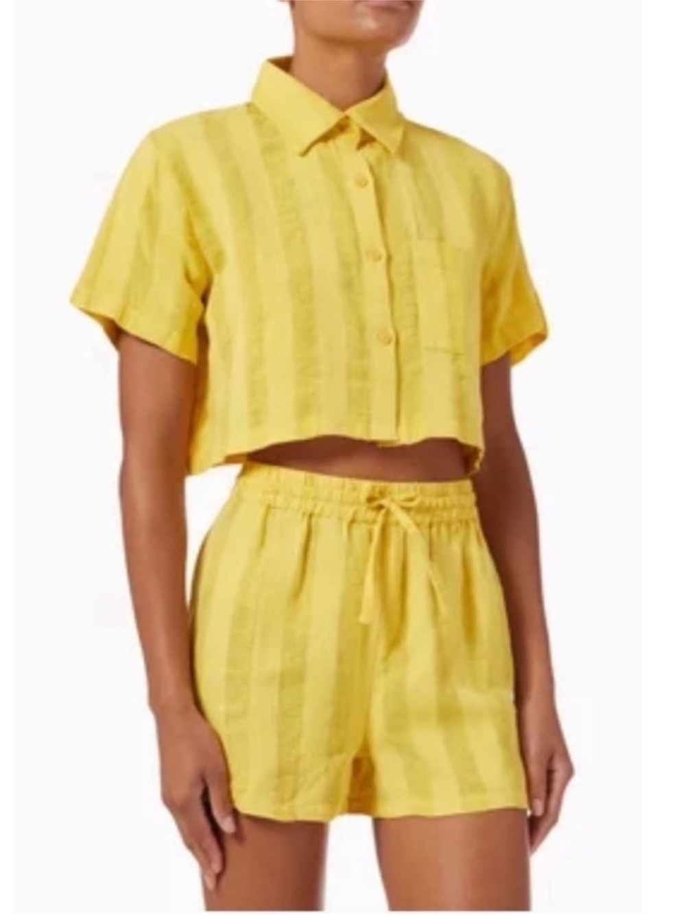 Solid and Striped CROPPED CABANA SHIRT-LINEN STRIPE BUTTERCUP